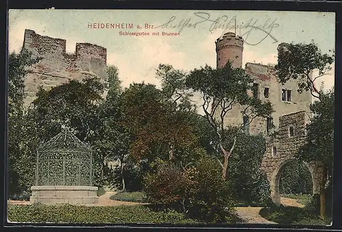 AK Heidenheim a. Brz., Schlossgarten mit Brunnen