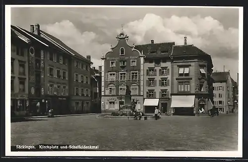 AK Säckingen, Kirchplatz und Scheffeldenkmal