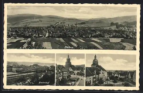 AK Bebra, Bahnhof, am Lindeplatz, Gesamtansicht