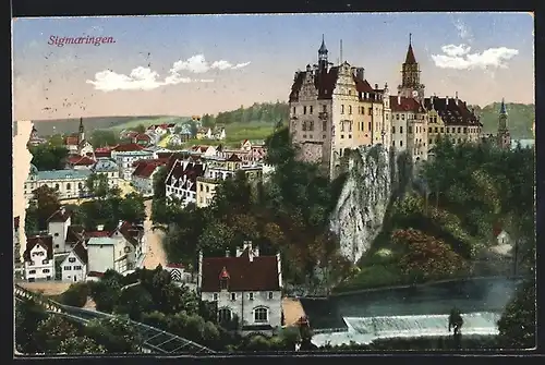 AK Sigmaringen, Teilansicht mit Schloss