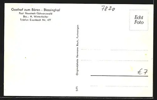AK Neustadt im Schwarzwald, Gasthof zum Bären - Blessinghof