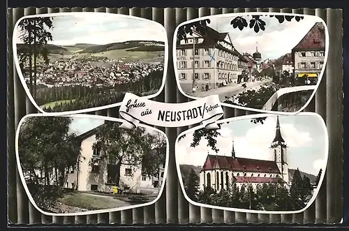 AK Neustadt im Schwarzwald, Generalansicht, die Kirche, Hotel krone