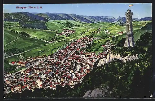 AK Ebingen, Gesamtansicht mit dem Aussichtsturm