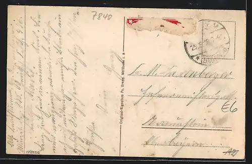 AK Müllheim i. B., Ortsansicht mit Bergkulisse