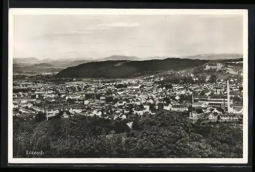 AK Lörrach, Ortsansicht mit Bergblick