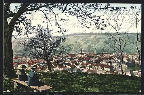 AK Lörrach, Ortsansicht von einem Aussichtspunkt