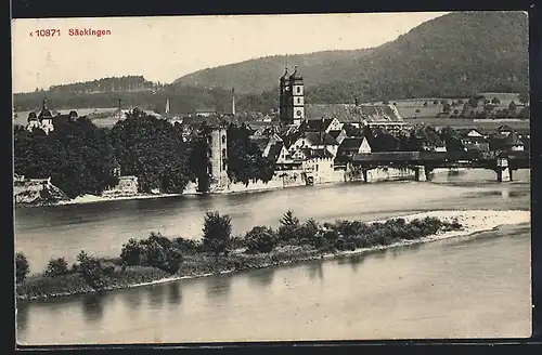 AK Säckingen am Rhein, Panoramaansicht der Stadt vom Rheinufer aus