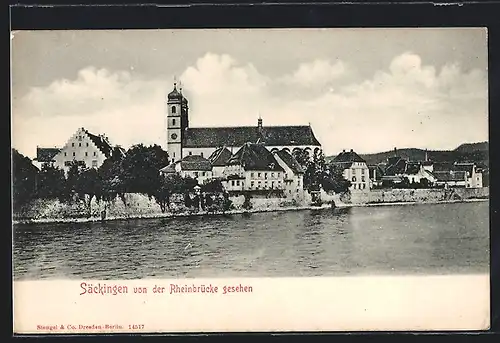 AK Säckingen, Panorama, von der Rheinbrücke gesehen