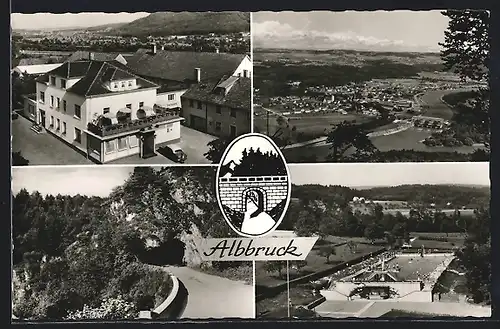 AK Albbruck /Rh., Hotel Albtal K. Spehl, Schwimmbad, Wappen, Gesamtansicht