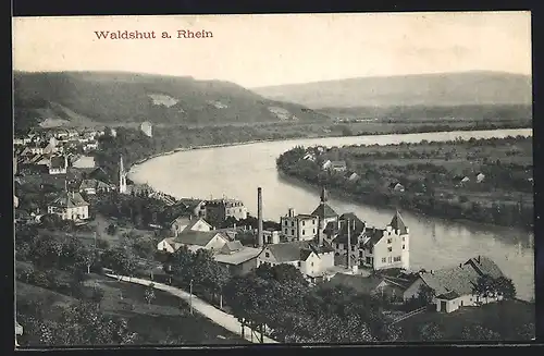 AK Waldshut /Rh., Ortsansicht mit Promenade und Rhein aus der Vogelschau