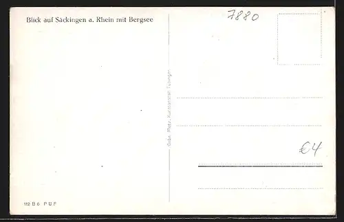 Künstler-AK Säckingen a. Rh., Gesamtansicht mit Bergsee aus der Vogelschau