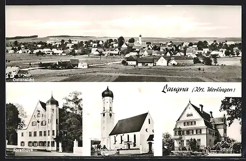 AK Laugna, Ostansicht, Schule, Forsthaus, Pfarrkirche
