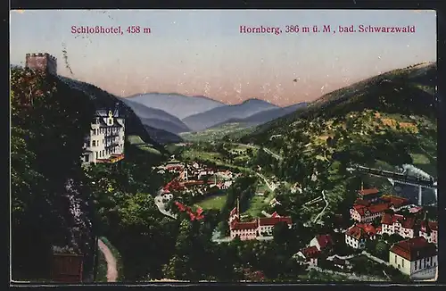 AK Hornberg im bad. Schwarzwald, Ortstotale mit dem Schlosshotel