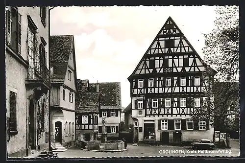 AK Güglingen bei Heilbronn, Brunnen und altes Fachwerkhaus