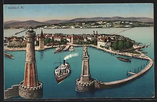 AK Lindau i. B., Gesamtansicht aus der Vogelschau