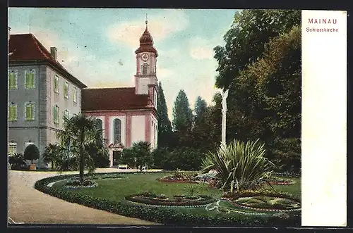 AK Insel Mainau i. B., Parkseite der Schlosskirche