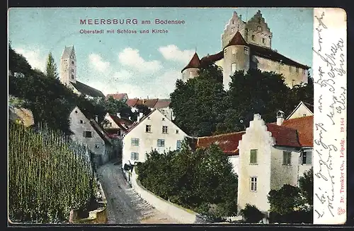AK Meersburg am Bodensee, Oberstadt mit Schloss, Kirche