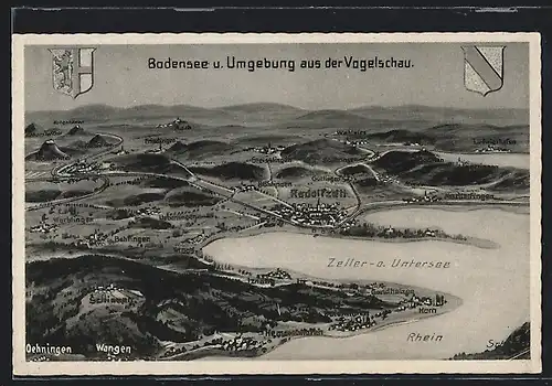 AK Radolfzell, Ortsansicht mit Umgebung und Bodensee