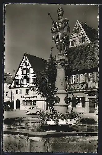 AK Öhringen /Württ., Marktplatz mit Brunnen und Weinhaus