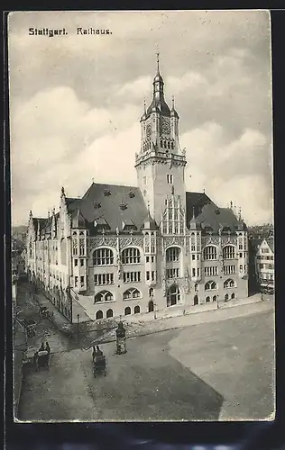 AK Stuttgart, Rathaus mit Kutschen