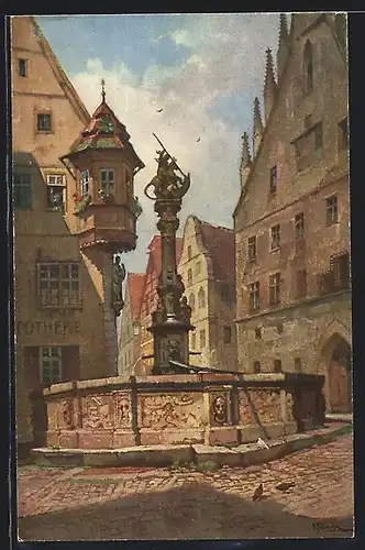 Künstler-AK Rothenburg o. T., Am St. Georgsbrunnen