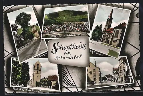 AK Schopfheim /Wiesental, Bahnhofstrasse, Hauptstrasse, Ortsansicht
