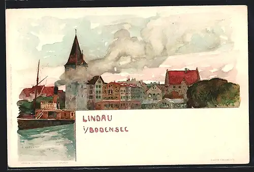 Künstler-AK Fritz Voellmy: Lindau i. Bodensee, Ortsansicht