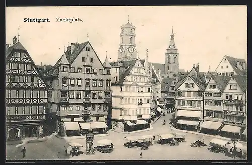 AK Stuttgart, Marktplatz mit Geschäften