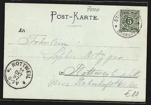 AK Stuttgart, Ortsansicht mit Hasenberg im Mondschein