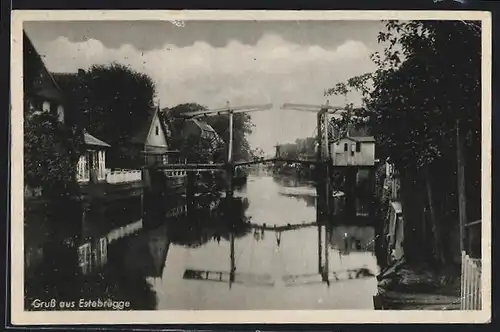 AK Estebrügge, Ortspartie mit Klappbrücke