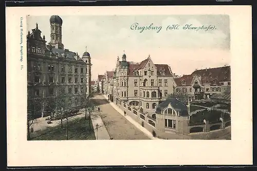 AK Augsburg, Hl. Kreuzstrasse mit Anlage aus der Vogelschau