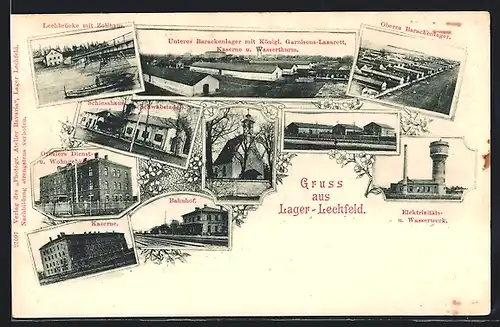 AK Lager Lechfeld, Proviant-Magazine, Offiziers Dienst- u. Wohngebäude, Bahnhof