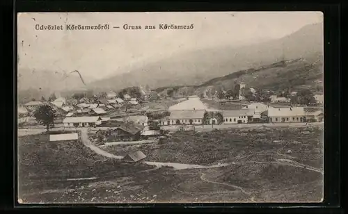 AK Körösmezö, Gesamtansicht mit Strasse aus der Vogelschau