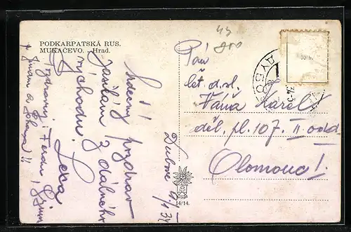 AK Mukacevo, Ortsansicht mit Burg