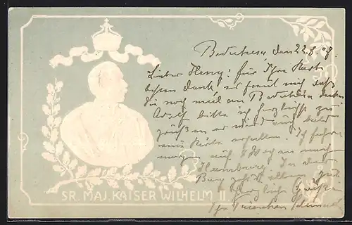 Präge-AK Kaiser Wilhelm II., Portrait mit Eichenlaub