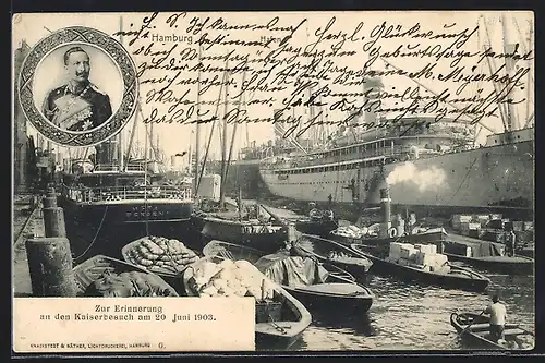 AK Hamburg, Kaiserbesuch 1903, Hafenpartie, Portrait