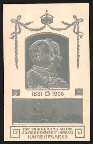 AK Kaiserpaar von Preussen im Profil, Silberne Hochzeit 1881-1906