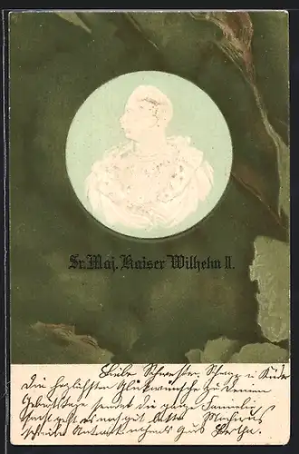 Präge-AK Kaiser Wilhelm II., Seitenportrait in Uniform