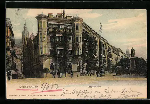 AK Baden-Baden, Leopoldsplatz mit Hotel Victoria