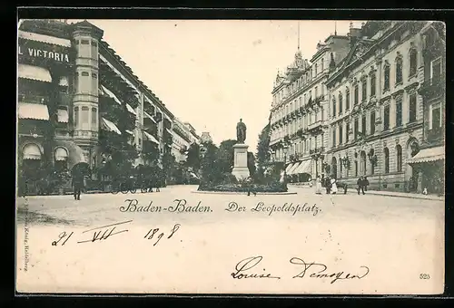 AK Baden-Baden, Denkmal auf dem Leopoldplatz