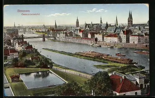 AK Bremen, Gesamtansicht mit Wasserbecken