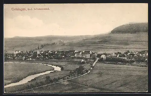 AK Geisingen /Schwarzw., Gesamtansicht mit Fluss aus der Vogelschau