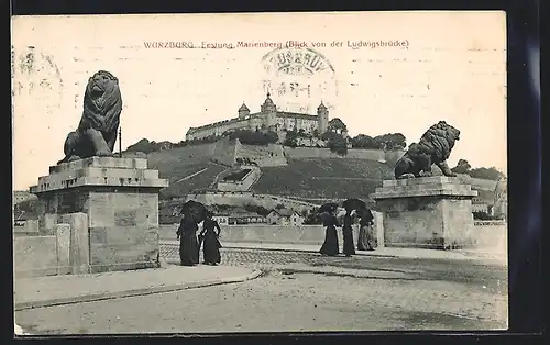 AK Würzburg, Festung Marienberg, Blick von der Ludwigsbrücke