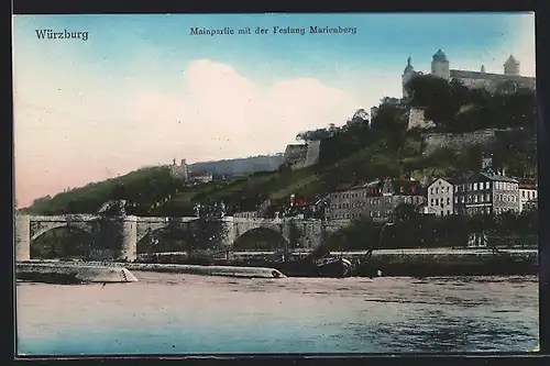AK Würzburg, Mainpartie mit der Festung Marienberg