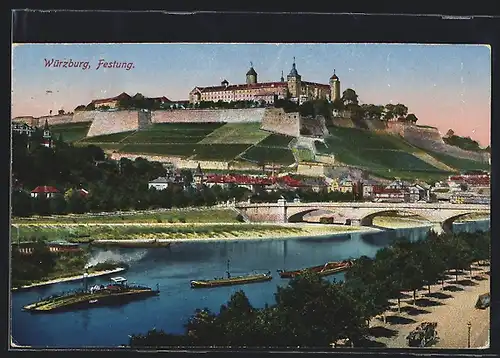 AK Würzburg, Blick hinauf zur Festung