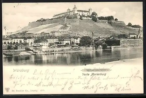 AK Würzburg, Blick hinauf zur Veste Marienburg