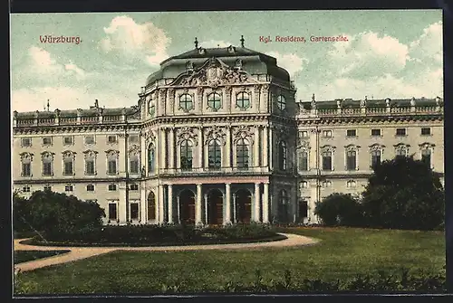 AK Würzburg, Gartenseite der Kgl. Residenz