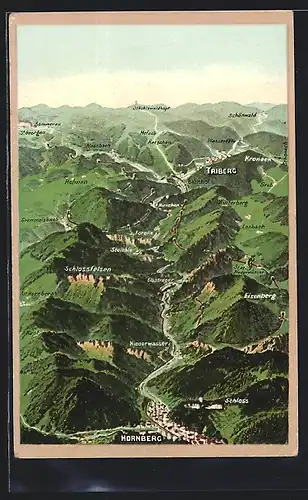 AK Hornberg, Landkarte mit umliegenden Ortschaften