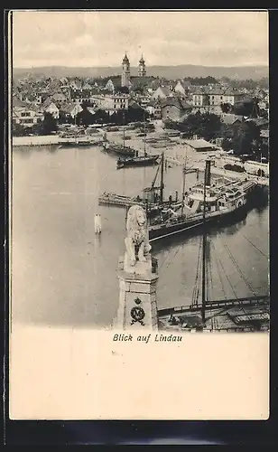 AK Lindau, Ortsansicht mit Dampfer am Hafen