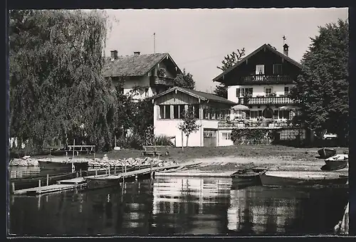 AK Breitbrunn am Chiemsee, Hotel Haus Oberleitner und Boot